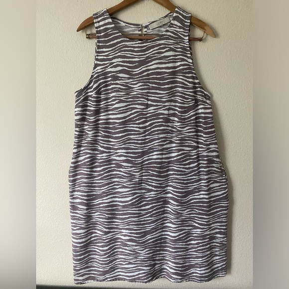 Loft Women’s Sleeveless Zebra Print Linen MidLength Dress White&Brown Size 8 - Picture 2 of 16